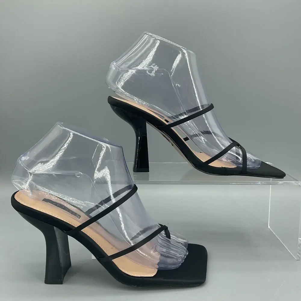 NEW TopShop Women’s Rolo Strippy Heeled Mule Sandals Black Size 6
